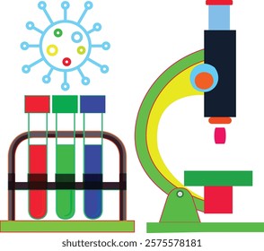 
medical lab test microscope and glassware virus pic