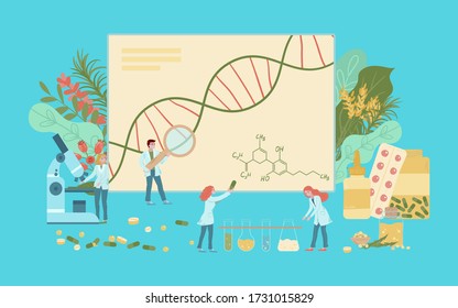 Medical labaratory coronavirus covid-19 virus vaccine research and medicine vector flat illustration tiny people doctors in white coats. Antivirus laboratory test coronovirus, lab and medicine.