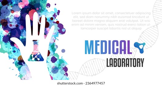 Medical laborarory or biotechnology conceptual poster. Horizontal vector poster with paint splash design elements