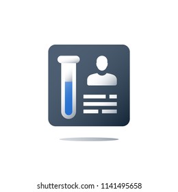 Medical laboratory analysis, sample test result, lab tube, chemistry research and education, pharmacology concept, vector flat icon