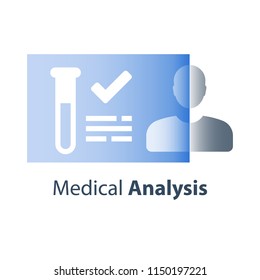 Medical laboratory analysis, sample test result, lab tube, research and education, pharmacology concept, vector flat icon
