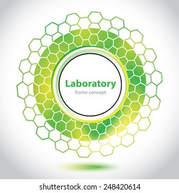Medical laboratory circle element - Science and Research - hexagonal grid - cells and molecules - chemical formulas - vector graphics