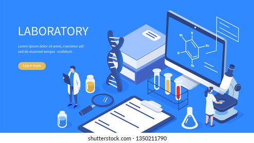 Medical laboratory concept. Can use for web banner, infographics, hero images. Flat isometric vector illustration isolated on white background. 
