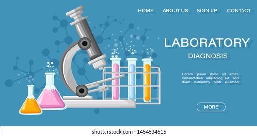 Medical Laboratory Conceptual Vector Illustration. Chemistry tubes. Reasearch, testing, clinique, studies in chemistry, physics, biology Online page template