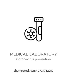 Medical laboratory icon. Thin linear medical laboratory outline icon isolated on white background from Coronavirus Prevention collection. Modern line vector sign, symbol, stroke for web and mobile