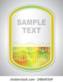 Medical laboratory label - Science and Research - Universal sticker - cells and molecules - chemical formulas - vector graphics - yellow-green version