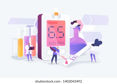 Medical Laboratory Research. Blood Sample Analysis. Tube Lab Testing. Disease Diagnostics. Diabetes Mellitus, Type 2 Diabetes, Insulin Production Concept. Vector Isolated Concept Creative Illustration