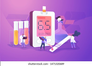 Medical Laboratory Research. Blood Sample Analysis. Tube Lab Testing. Disease Diagnostics. Diabetes Mellitus, Type 2 Diabetes, Insulin Production Concept. Vector Isolated Concept Creative Illustration