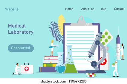 Medical laboratory research with science glass test tube vector illustration concept, people for chemical liquid, it can use as landing page, template, ui, web, mobile app, poster, banner, flyer.