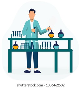 Medical laboratory research with science glass tube vector illustration concept. Laboratory diagnosis research. science equipment. medical consultation and support. experiments in science laboratory