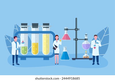 Medical laboratory research with science glass tube. Laboratory research. science equipment. can use for, landing page, template, ui, web, mobile app poster, banner. vector illustration in flat design