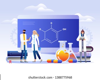 Medical laboratory research, science vector illustration concept with characters, scientists working at laboratory, can use for, landing page, template, ui, web, mobile app, poster, banner, flyer