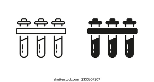 Piktogramm der medizinischen Laborproben. Testen Sie Tubes Line und Silhouette Black Icon Set. Chemistry Beaker Symbol Collection. Chemische Science Experiment Glaskolben Zeichen. Einzelne Vektorgrafik.
