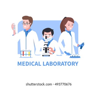Medical laboratory vector concept illustration. Chemistry scientists in laboratory. svg