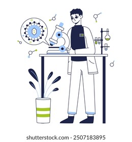 Medical laboratory worker. Biotechnology lab scientist, chemistry lab researching and development flat vector illustration. Chemical scientific experiment scene