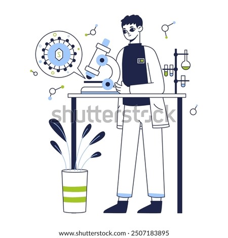 Medical laboratory worker. Biotechnology lab scientist, chemistry lab researching and development flat vector illustration. Chemical scientific experiment scene