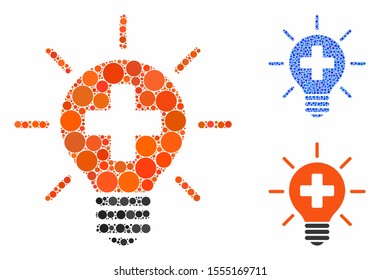 Medical lamp composition of small circles in variable sizes and color tinges, based on medical lamp icon. Vector small circles are combined into blue collage.