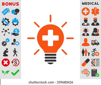 Medical Lamp vector icon with bonus. Style is bicolor flat symbol, orange and gray colors, rounded angles, white background.