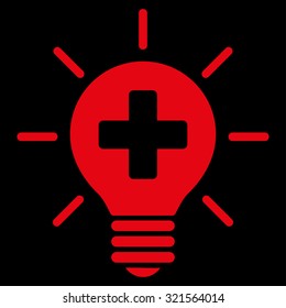 Medical Lamp vector icon. Style is flat symbol, red color, rounded angles, black background.
