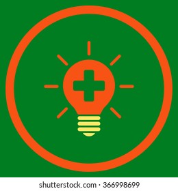Medical Lamp vector icon. Style is bicolor flat circled symbol, orange and yellow colors, rounded angles, green background.