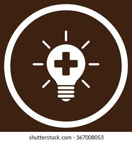 Medical Lamp vector icon. Style is flat circled symbol, white color, rounded angles, brown background.