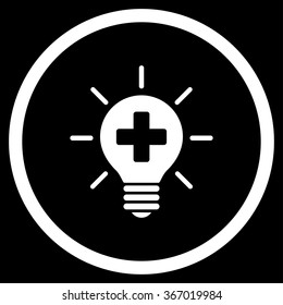 Medical Lamp vector icon. Style is flat circled symbol, white color, rounded angles, black background.