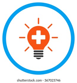 Medical Lamp vector icon. Style is flat circled symbol, orange and blue colors, rounded angles, white background.