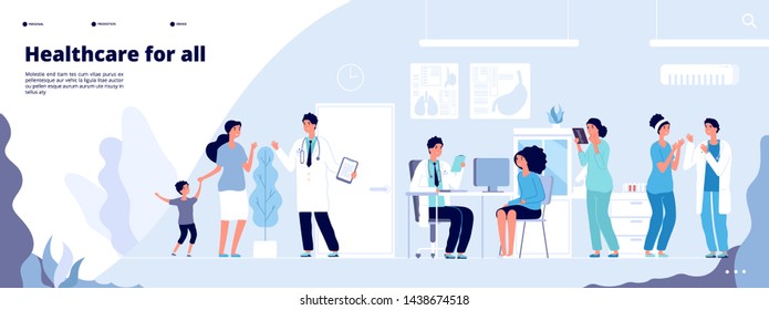 Medical landing page. Online clinical consult with diverse doctors. Healthcare vector concept. Medical doctor, clinic consultation webpage, medicine hospital illustration