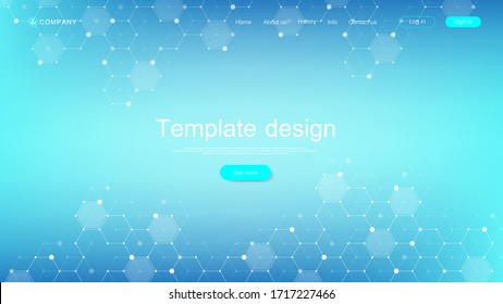 Medical landing page template design. Abstract health care banner template. Asbtract scientific background with hexagons. Innovation pattern. Vector illustration