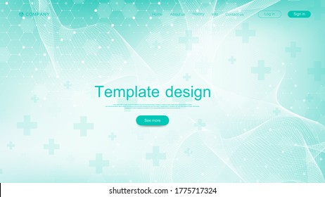 Medical landing page template design. Abstract health care banner template. Asbtract scientific background with hexagons. Innovation pattern. Vector illustration