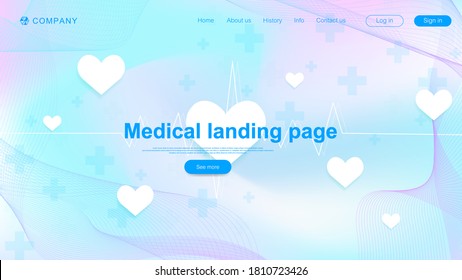 Medical landing page template design. Abstract health care banner template. Asbtract scientific background with hexagons. Innovation pattern. Vector illustration