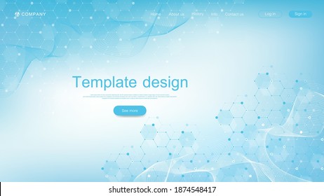 Medical landing page template design. Abstract health care banner template. Asbtract scientific background with hexagons. Innovation pattern. Vector illustration