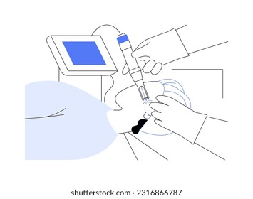 Medical laser application abstract concept vector illustration. Doctor using medical laser as treatment method, scientific innovation, physics industry, rejuvenation procedure abstract metaphor.
