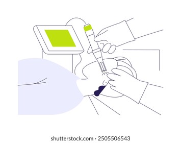 Medical laser application abstract concept vector illustration. Doctor using medical laser as treatment method, scientific innovation, physics industry, rejuvenation procedure abstract metaphor.