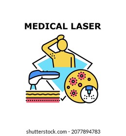 Medical Laser Vector Icon Concept. Medical Laser For Depilate Hair On Body And Treatment Acne Skin Disease And Problem. Skincare Electronic Equipment Depilator, Spa Salon Therapy Color Illustration