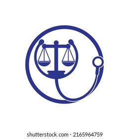 Medical law vector logo design template. Stethoscope with law scale icon vector design.