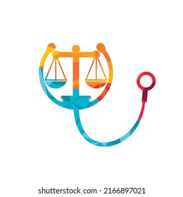 Medical law vector logo design template. Stethoscope with law scale icon vector design.