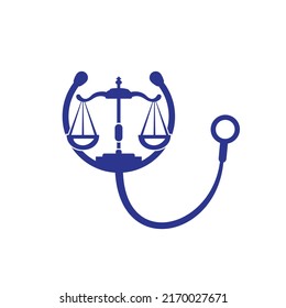 Medical law vector logo design template. Stethoscope with law scale icon vector design.