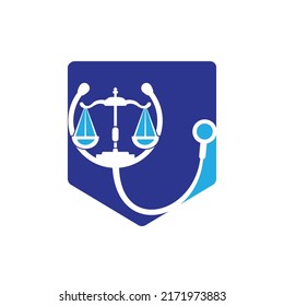 Medical law vector logo design template. Stethoscope with law scale icon vector design.