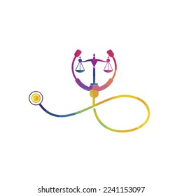 Medical law vector logo design template. Stethoscope with law scale icon vector design.