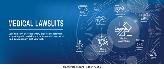 Medical Lawsuits With Pharmaceutical, Negligence, And Medical Malpractice Icon Set