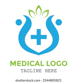 Medical leaf logo with green nature pharmacy minimalist design