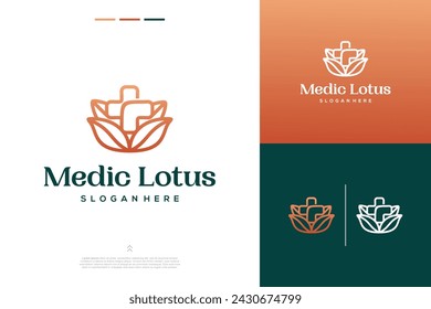 Medical leaf lotus line art logo design inspiration