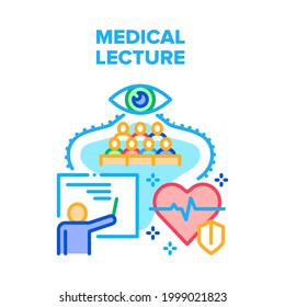 Medical Lecture Vector Icon Concept. Lecturer Professor Reading Educational Medical Lecture In University For Students Future Doctor. Teacher At Conference Meeting Color Illustration