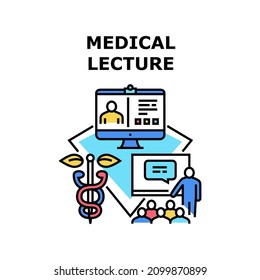 Medical Lecture Vector Icon Concept. Professor Reading Medical Lecture On University Educational Lesson And Remote Education Internet Video Call. Medicine Learning Color Illustration