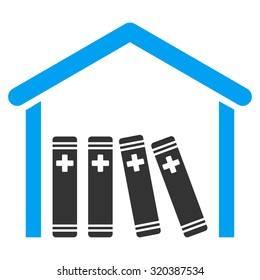 Medical Library vector icon. Style is bicolor flat symbol, blue and gray colors, rounded angles, white background.