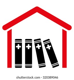 Medical Library vector icon. Style is bicolor flat symbol, intensive red and black colors, rounded angles, white background.