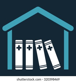 Medical Library vector icon. Style is bicolor flat symbol, blue and white colors, rounded angles, dark blue background.