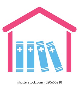 Medical Library vector icon. Style is bicolor flat symbol, pink and blue colors, rounded angles, white background.