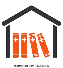 Medical Library vector icon. Style is bicolor flat symbol, orange and gray colors, rounded angles, white background.